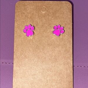 Pink Paw Print Earrings for Kids